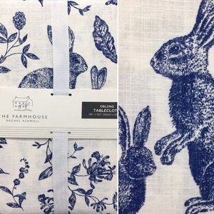 Rachel Ashwell Easter Blue Bunny Rabbit Toile Tablecloth Cloth Farmhouse 60x102